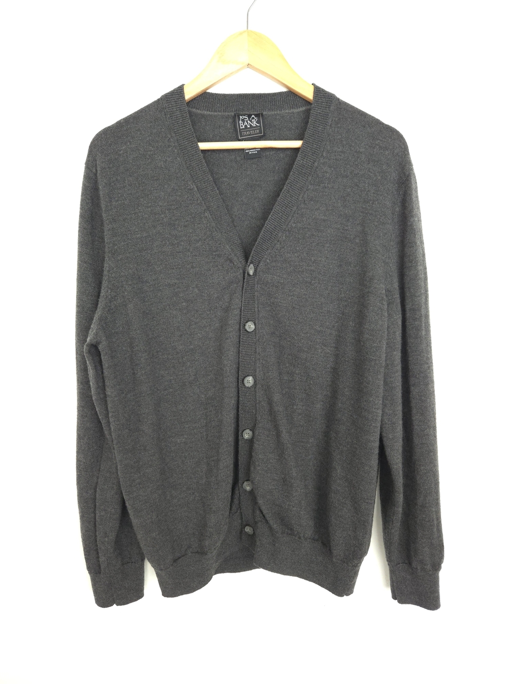 Jos. A. Bank Traveler Men's 100% Merino Wool Gray Button Cardigan Sweater XL